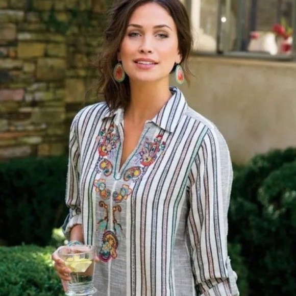 Soft Surroundings Aruba Pullover Embroidered Tunic - Picture 1 of 6